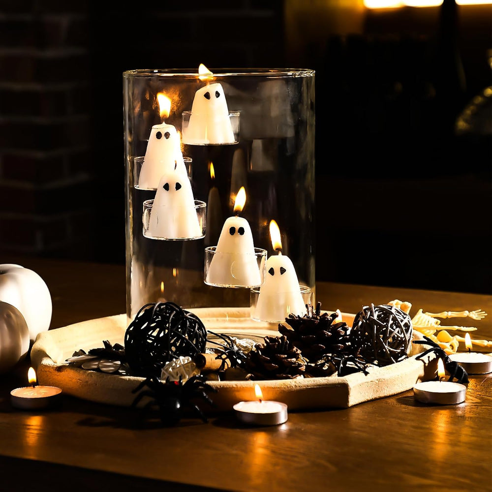Reallnaive Halloween Glass Hurricane Candle Holder with Candles and Tea Light...