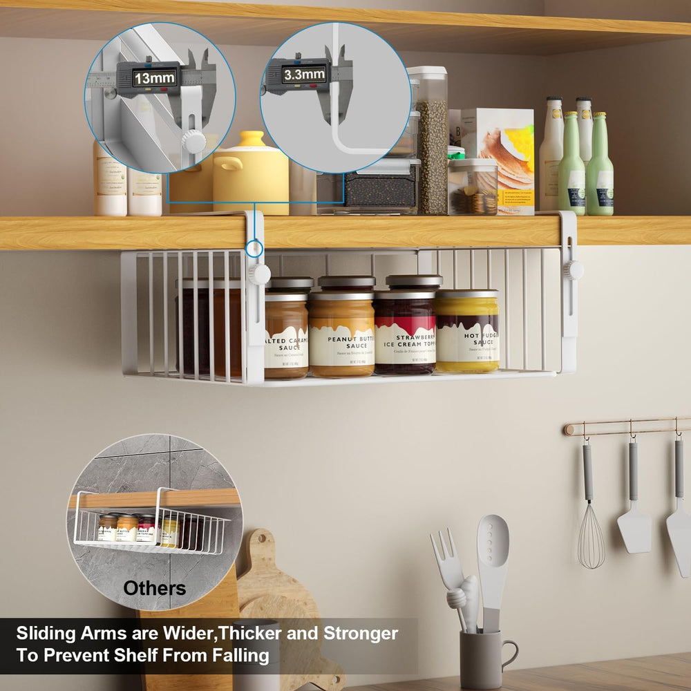 AmonHouseware 2Pack Under Shelf Basket Storage,Adjustable Hanging,White