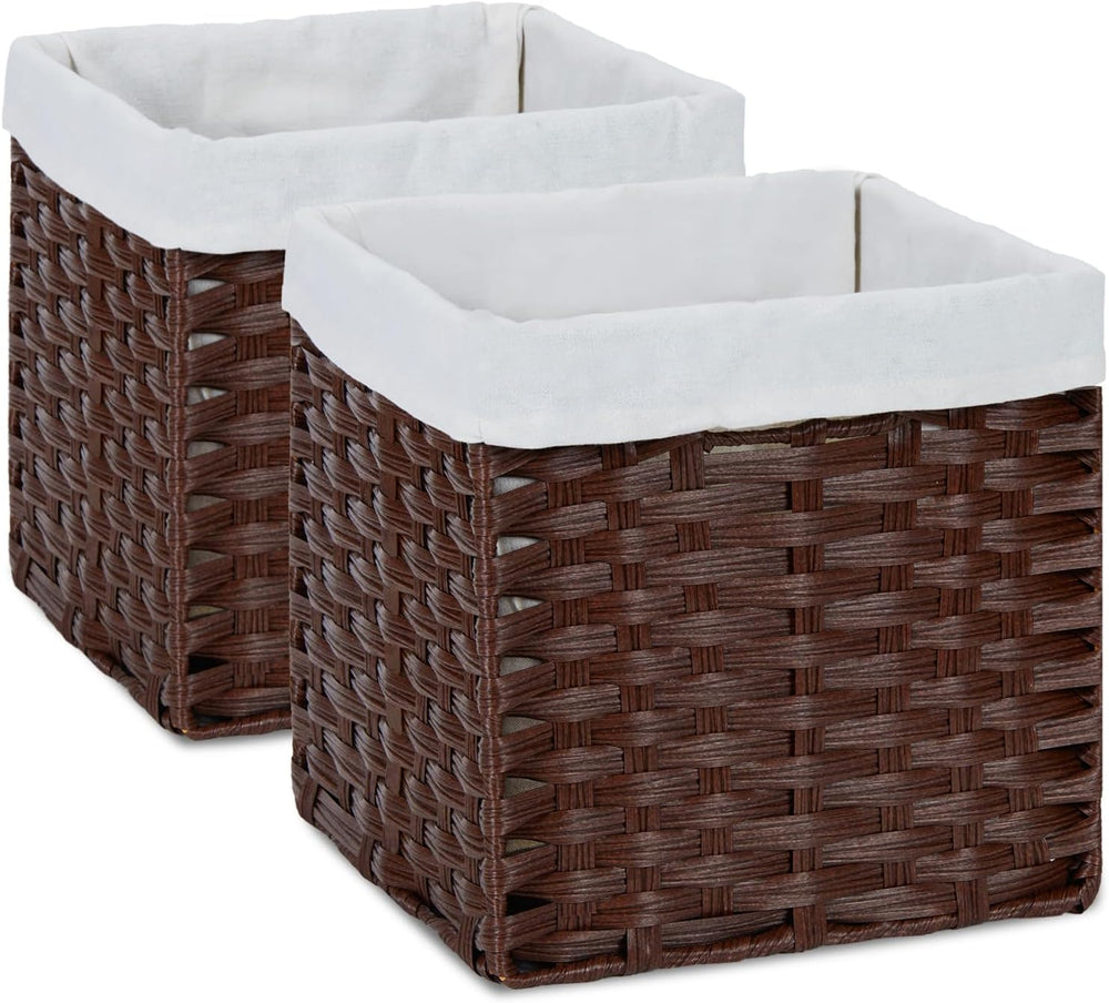 Bidtakay Wicker Storage Baskets with Liners 11x11 Storage Cube Bins for Organ...