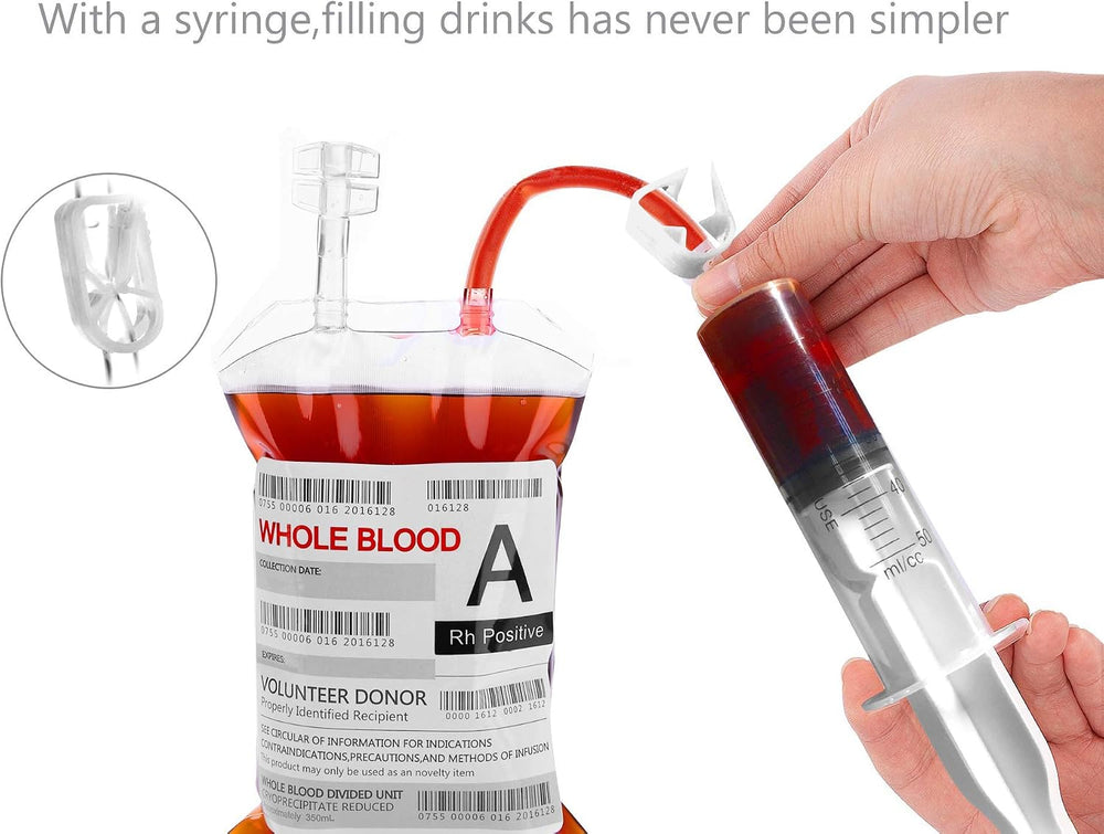 WYNK 50 Pack Blood Bags for Drinks, IV Bags with Pump, Halloween Party Set