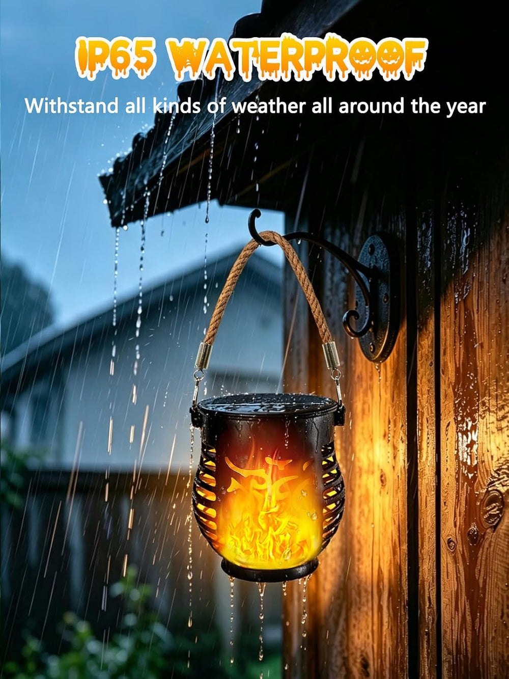 4 Pack Solar Lanterns Outdoor Waterproof Flickering Flame Halloween Lights