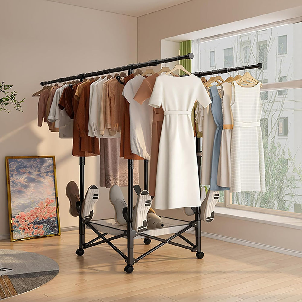 Foldable Collapsible Rolling Clothes Drying Rack,Adjustable Double Rods Laund...