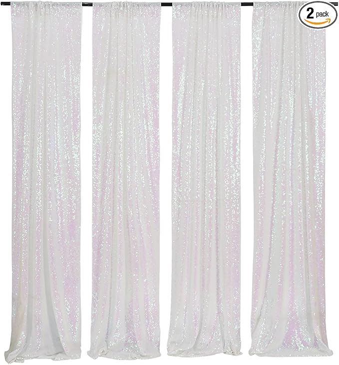 Poise3EHome White Iridescent Sequin Backdrop Curtains,4 Panels 2FTx8FT Glitte...