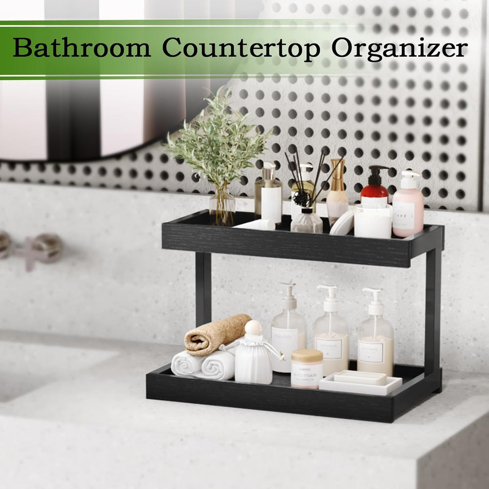 Counter Shelf Organizer, 2 Tier Spice Rack for Countertop, Black