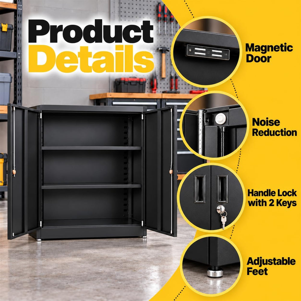 Metal Garage Storage Cabinet, 31"H Locking Cabinet with Adjustable Feet