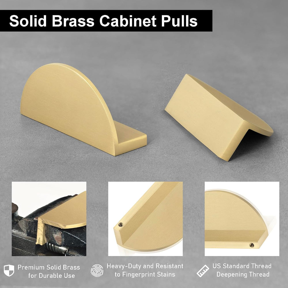 QOGRISUN 5-Pack Solid Brass Gold Drawer Pulls, Half Moon Cabinet Handles