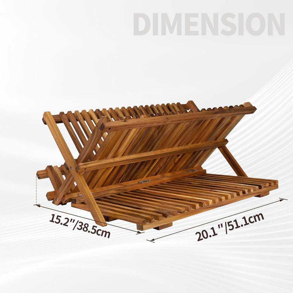 Utoplike Large Teak Dish Drying Rack, Wood Collapsible Organizer for Plates