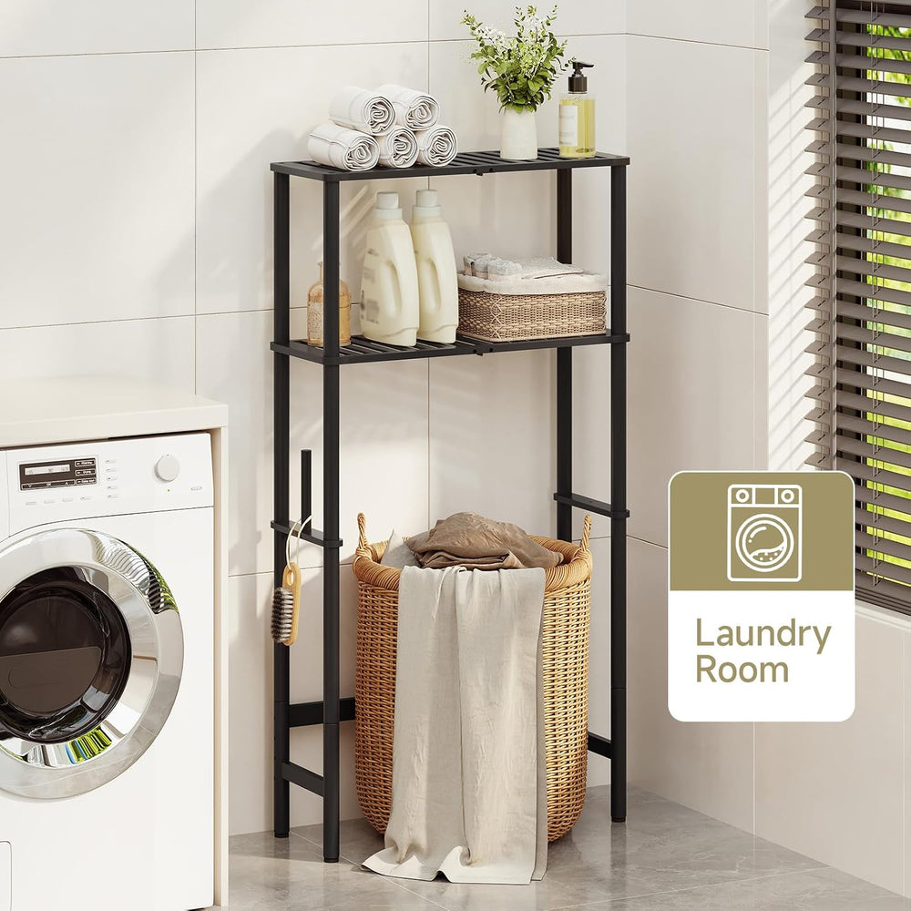 Over The Toilet Storage,2-Tier Bamboo Bathroom Shelf with Paper Holder