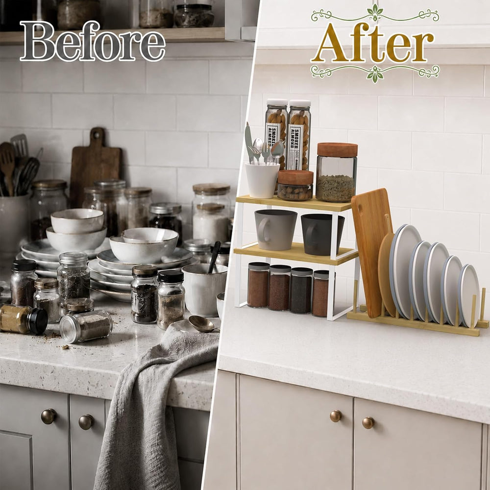 4 Pcs Kitchen Organizer Accessories Set for Cabinet, Classic, Natural Bamboo