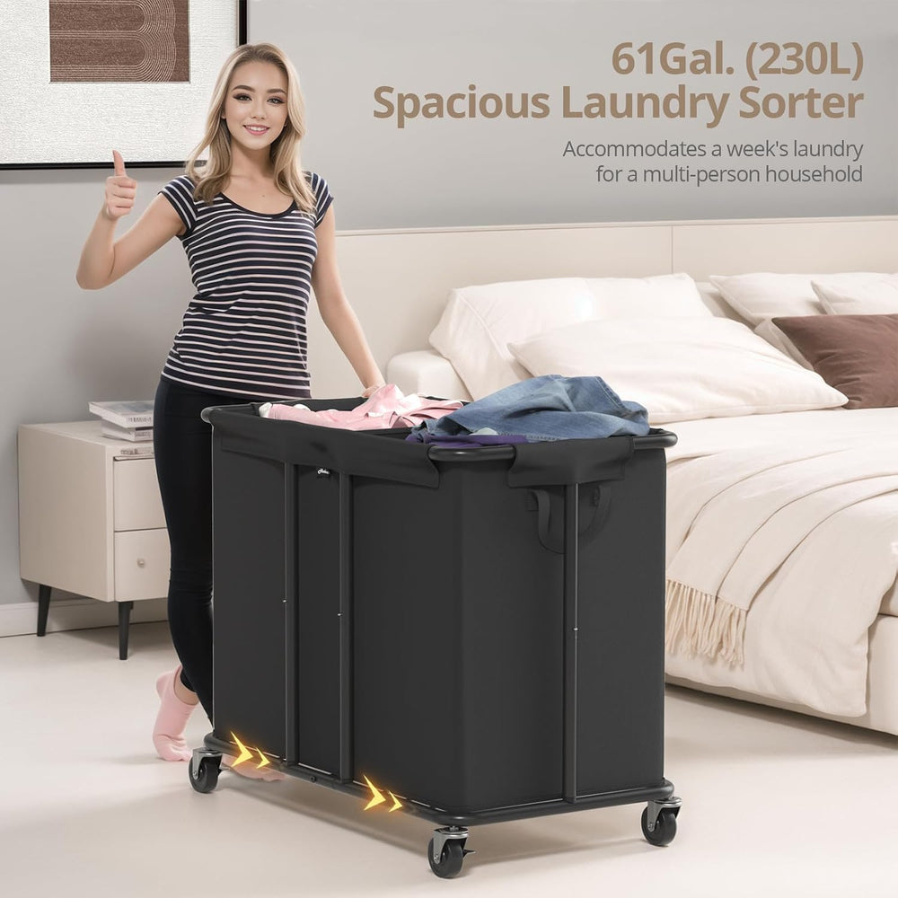 Laundry Hamper with Wheels, 230L, Black, 31.5"Lx15.75W"x30.7"H