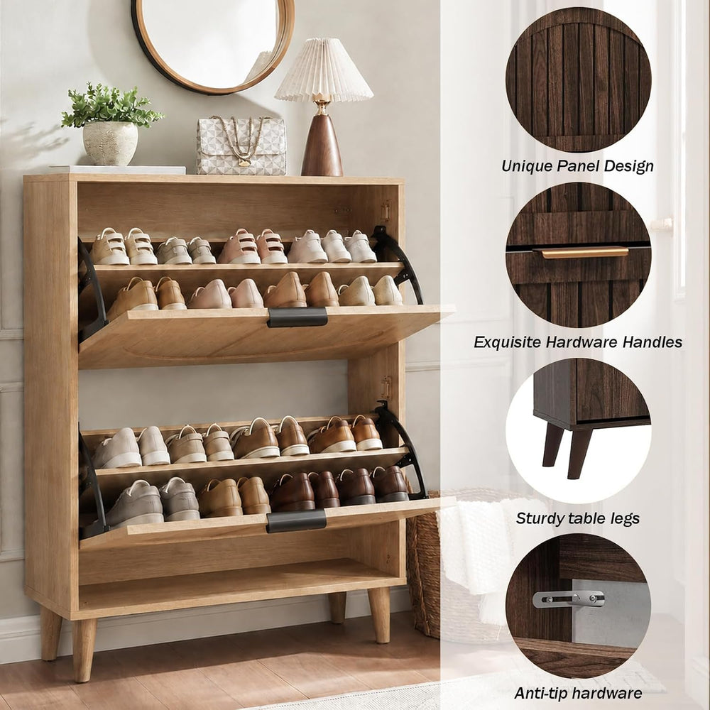 Shoe Storage Cabinet, Entryway Shoe Cabinet with 2 Flip Drawers, Narrow Shoe ...