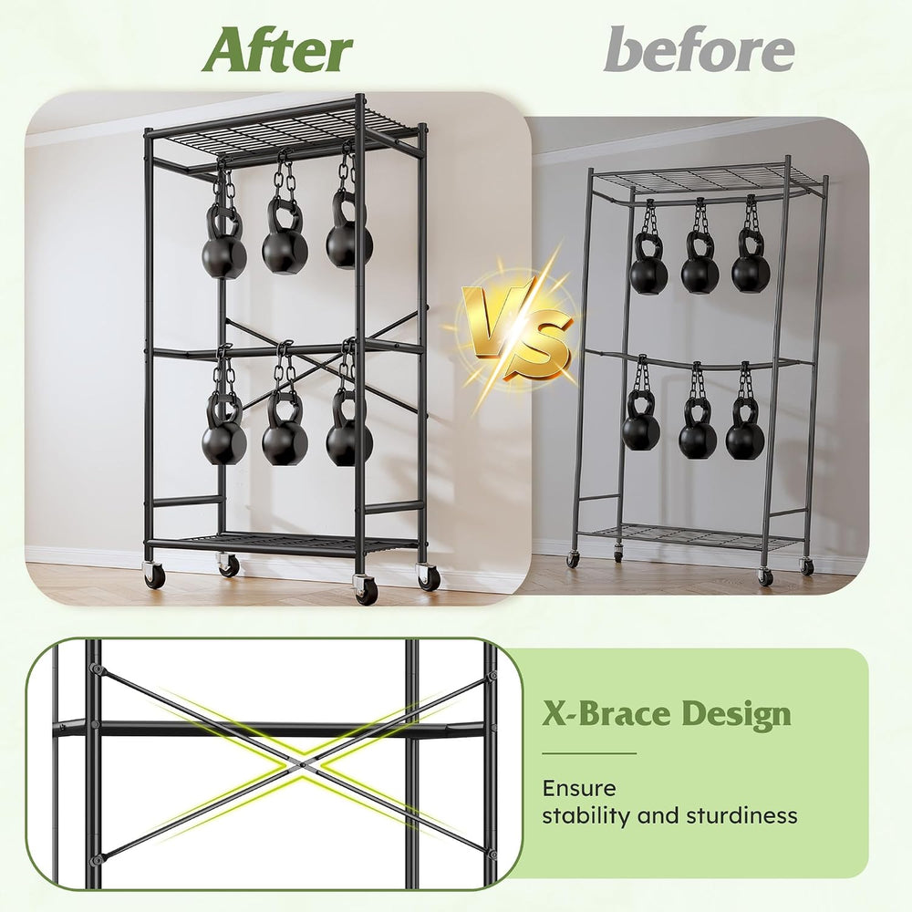 Raybee Clothes Rack, Rolling Portable Closet with Wheels, Double Rod 308LBS