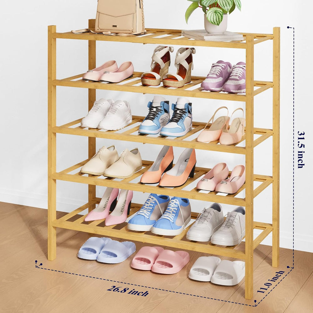 Kitsure Bamboo Wooden Shoe Rack for Closet, 26.8" Wide - 5 Tiers, Natural