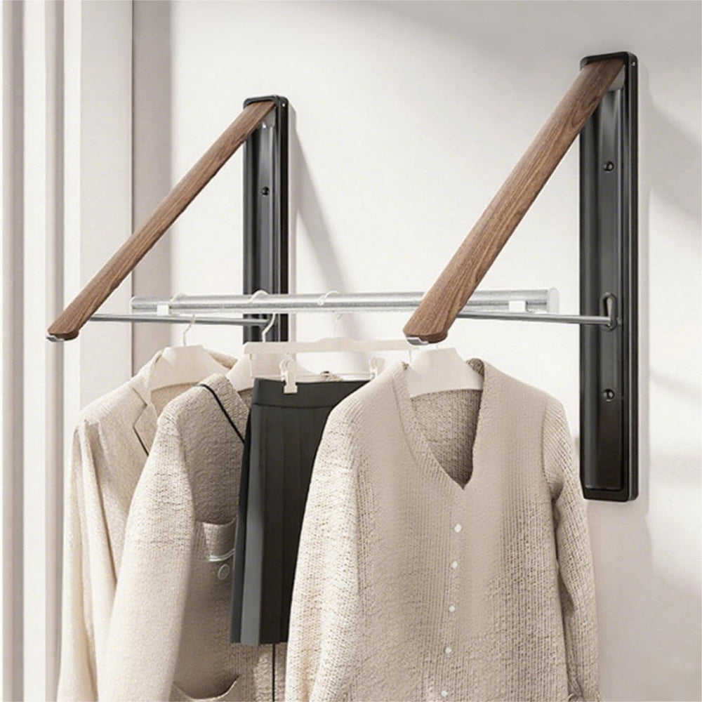 Wall-Mounted Retractable Clothes Drying Rack(Walnut, 2 Pack)