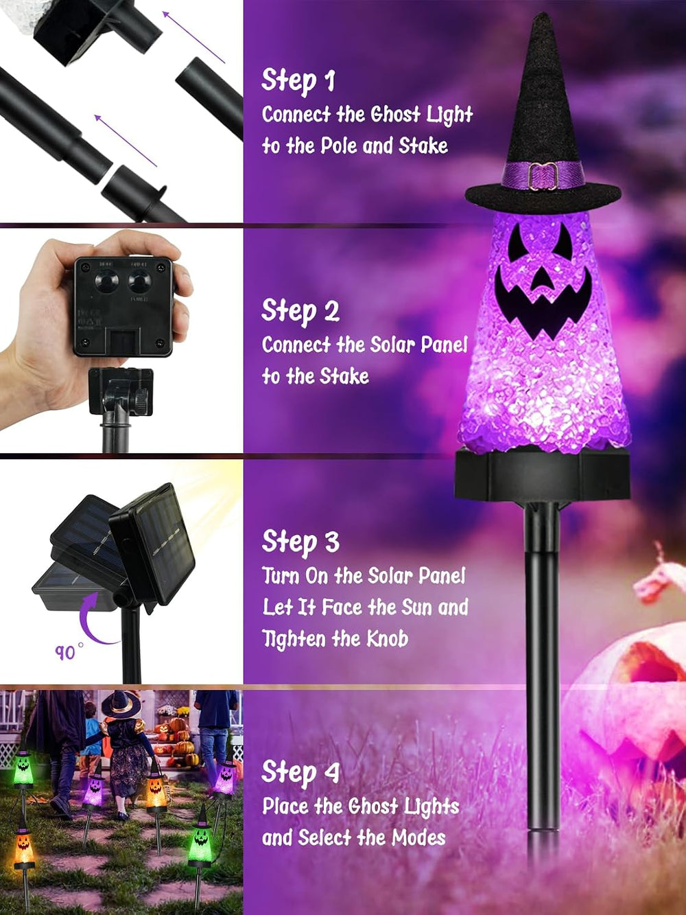 6 Pack Halloween Decorations Outdoor, Solar Ghost Pathway Lights Waterproof