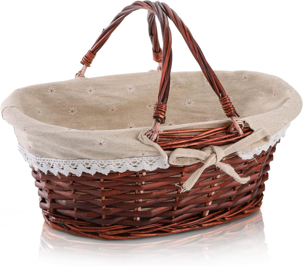 Dicunoy Wicker Basket with Handle, Picnic Baskets with Liner, Empty Gift Gard...