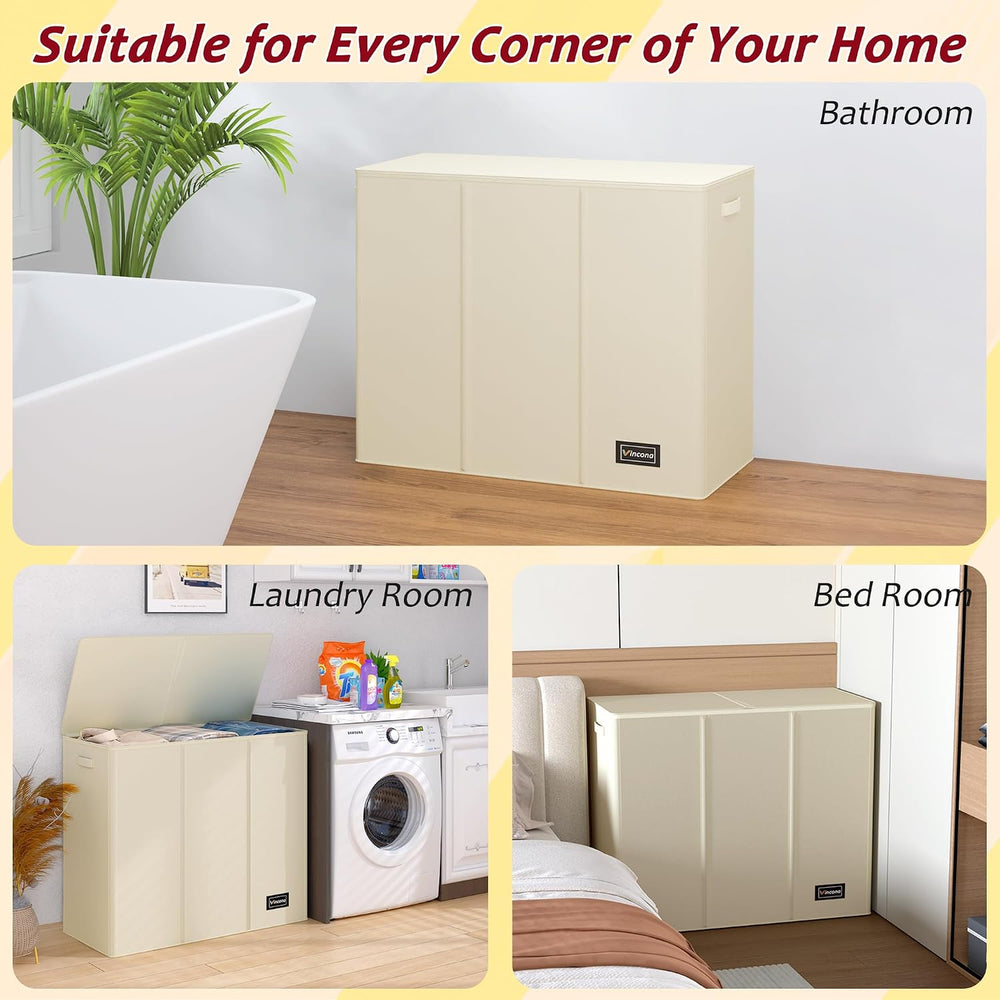 220L Laundry Hamper 3 Section,Large Laundry Hamper with Lid,Dirty Clothes Ham...