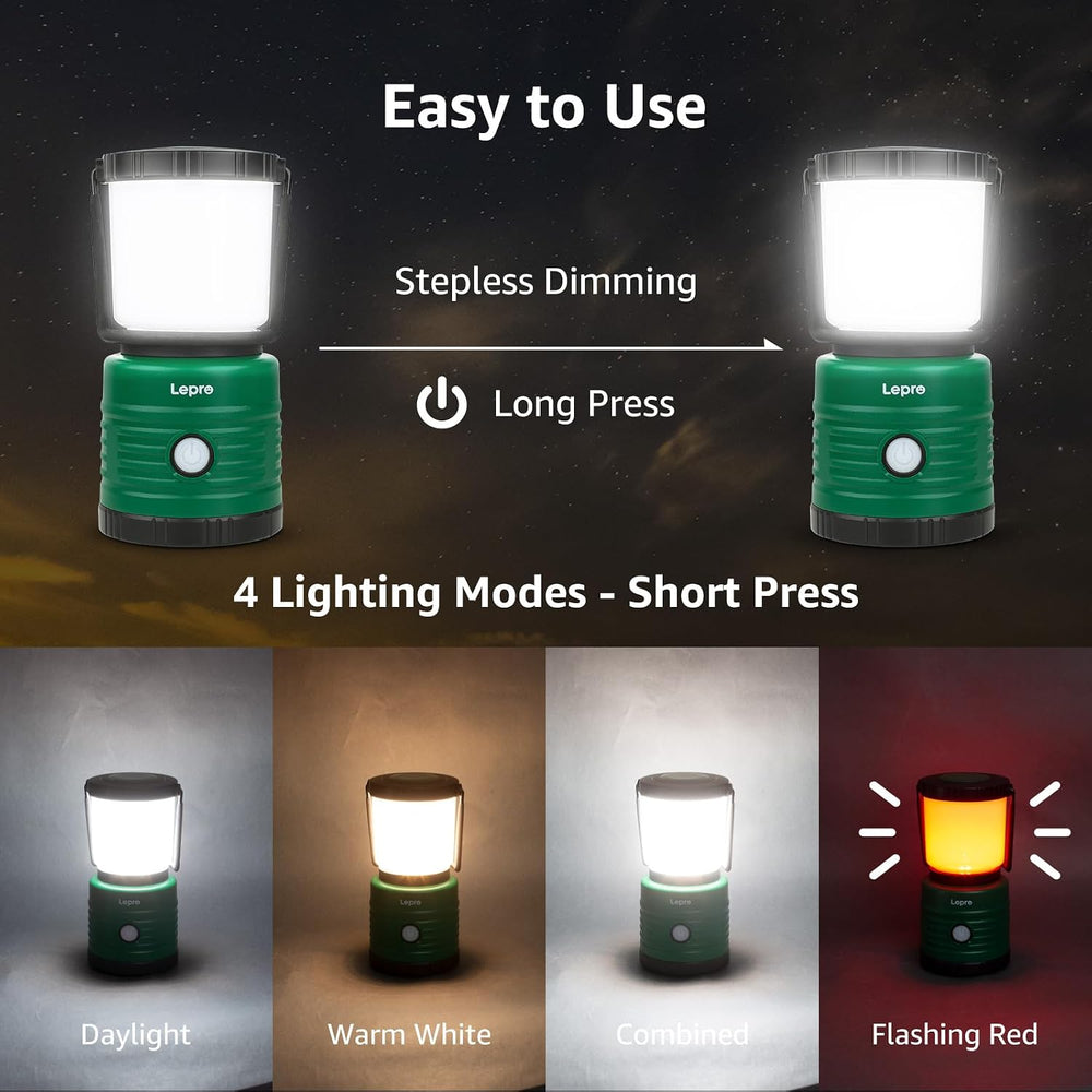 Lepro Camping Lantern, Battery Powered LED with 1500LM, 4 Light Modes, Waterp...