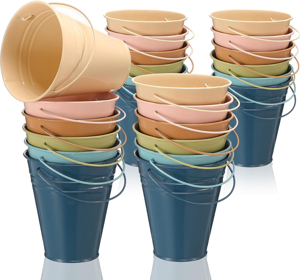 Sadnyy 24 Pack Small Metal Buckets with Handle for Pencil,Morandi