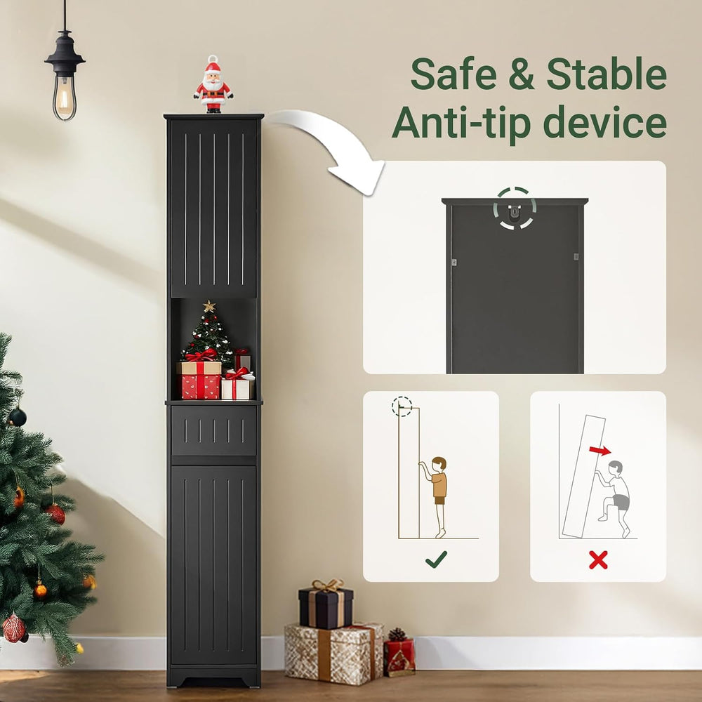 SoBuy Bathroom Storage Cabinet Adjustable Shelves, Tall Narrow, Black