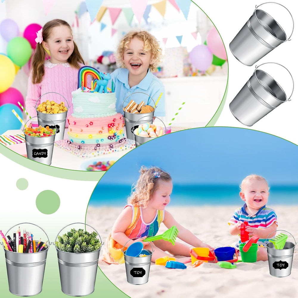 30 Pcs Small Galvanized Metal Buckets with Handle, 5 x 4.5 Inches