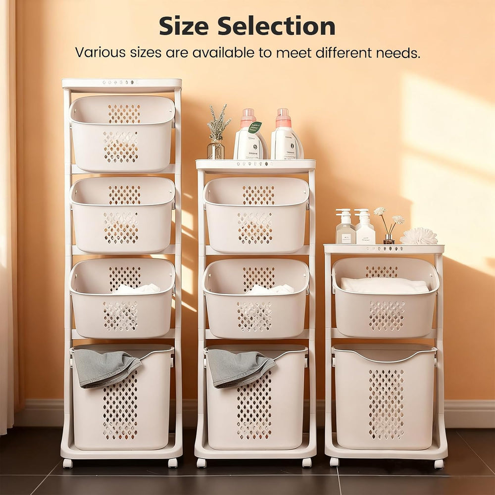 BAOKALER Rolling Laundry Hamper Cart with Wheels, 3 Tier Laundry Baskets