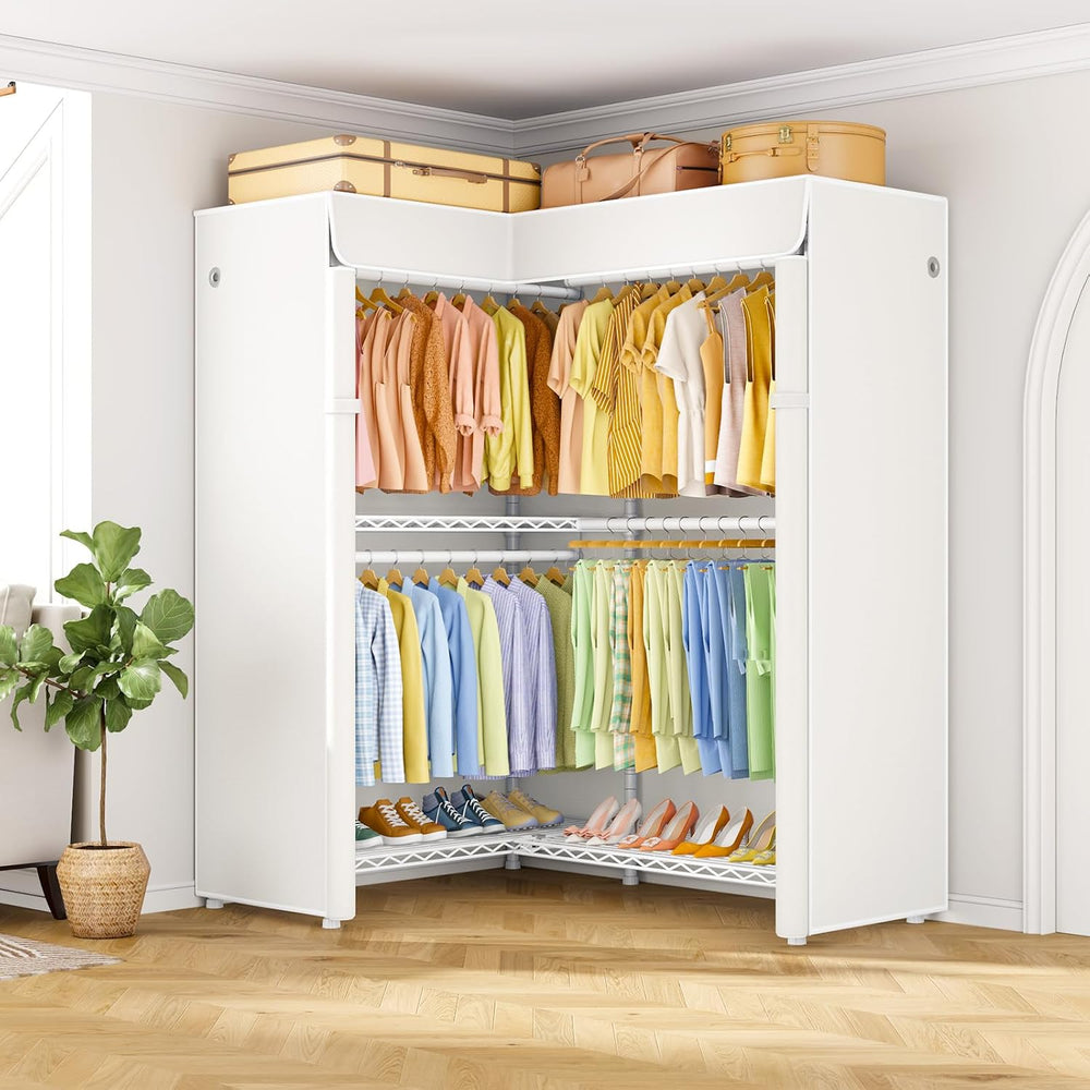 ULIFHOME E15C Garment Rack L Shaped Clothes Rack for Corner,Freestanding Clot...