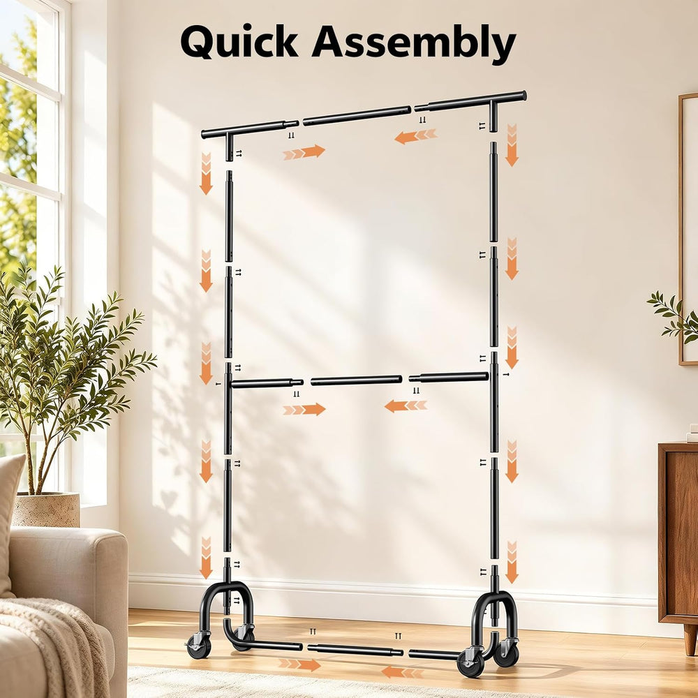 Heavy Duty Clothes Rack - Rolling Clothing Rack for Bedroom - Black