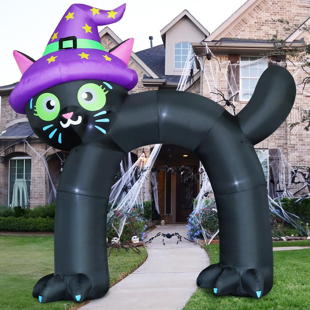 COMIN 14FT Halloween Inflatables Outdoor Decorations Black Cat Arch Blow Up Y...