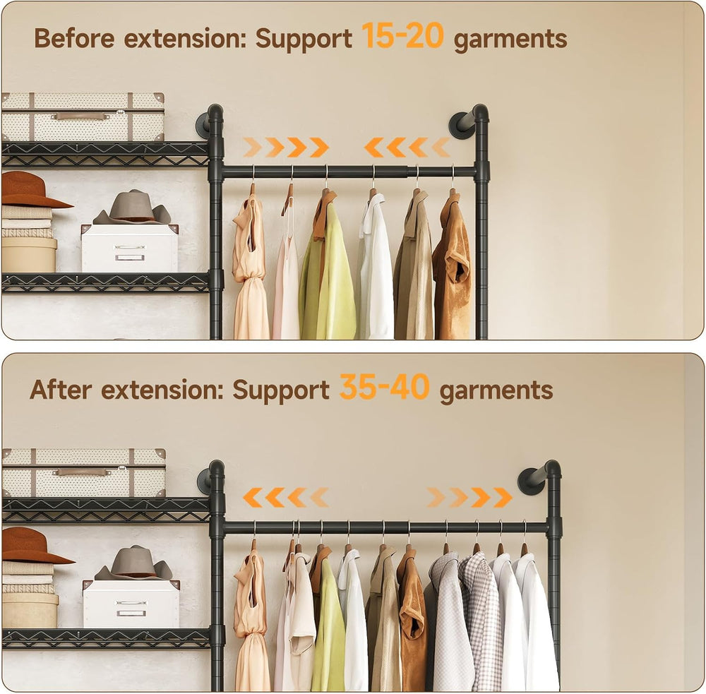 ONBRILL L7 Wall Mounted Industrial Pipe Clothing Rack, Corner Closet System