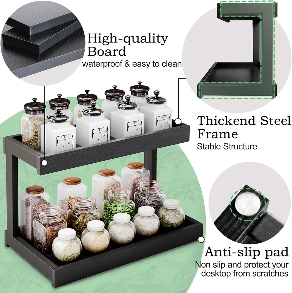 Counter Shelf Organizer, 2 Tier Spice Rack for Countertop, Black