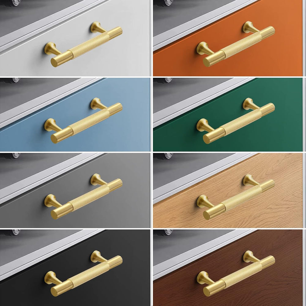 RZDEAL 5 Pack Solid Brass Cabinet Pulls Gold Kitchen Cabinet Handles Drawer P...