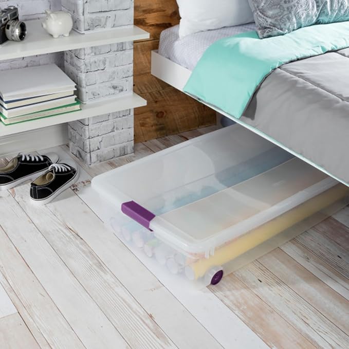 Sterilite 8-Pack 60 Quart ClearView Latch Box, Wheeled Underbed Organizer Bins