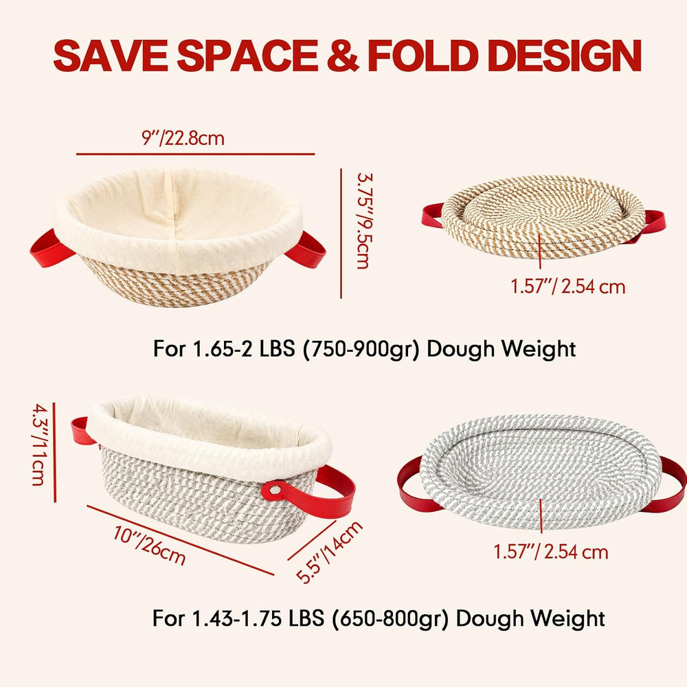Banneton Bread Proofing Basket, 9" Round & 10" Oval Cotton Rope...