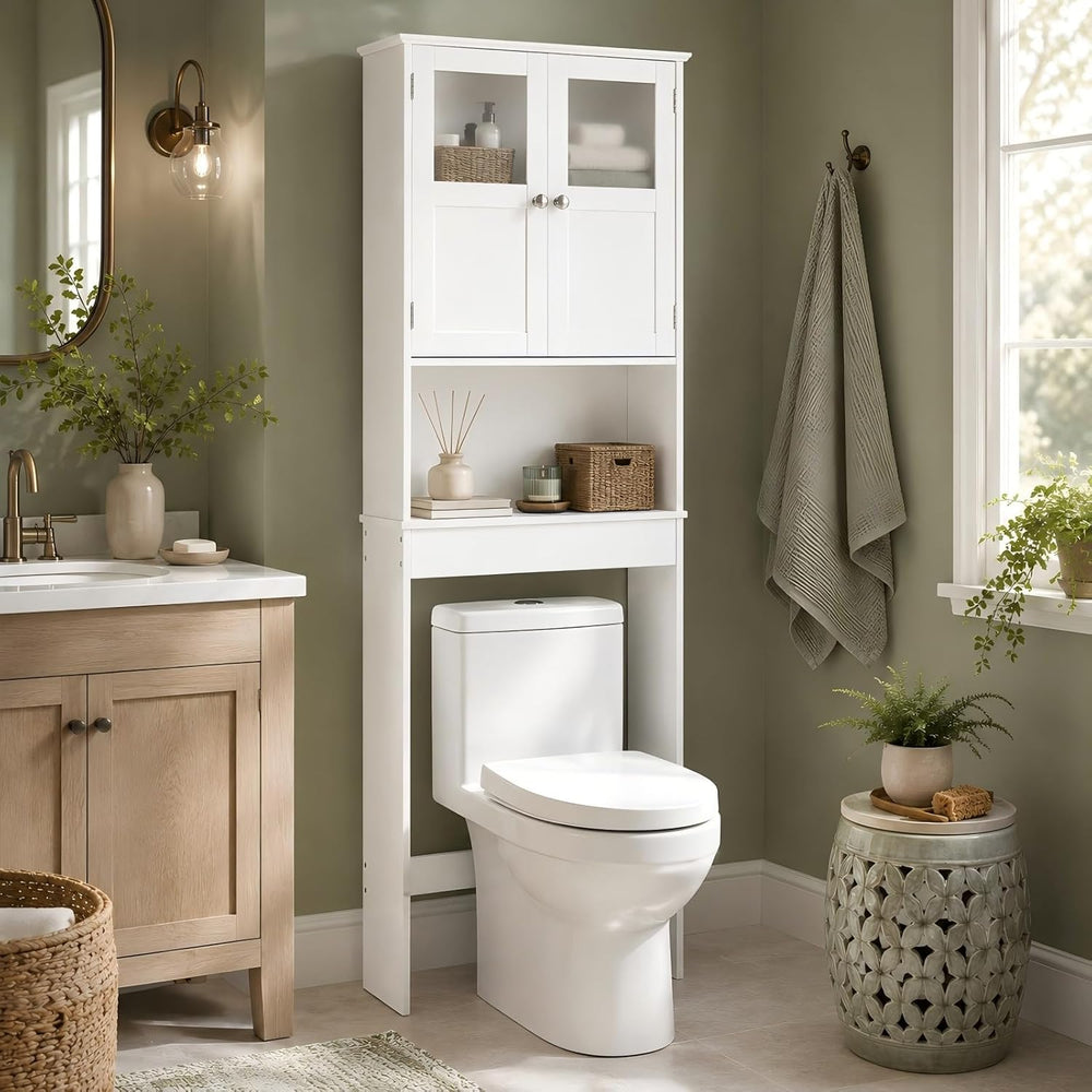 Bonnlo Over the Toilet Storage Cabinet with Adjustable Shelf White Bathroom F...