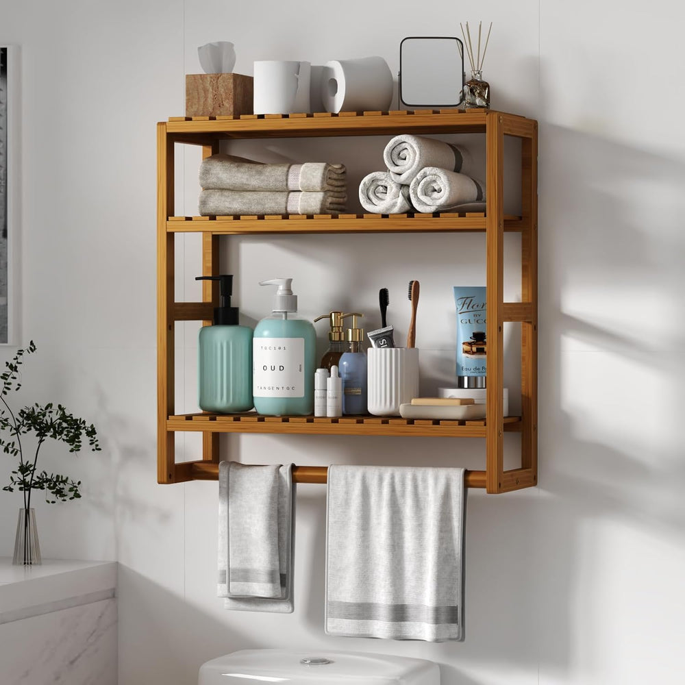 Galood Over The Toilet Storage Bathroom Shelves Wall Mounted 3 Tier Brown-L