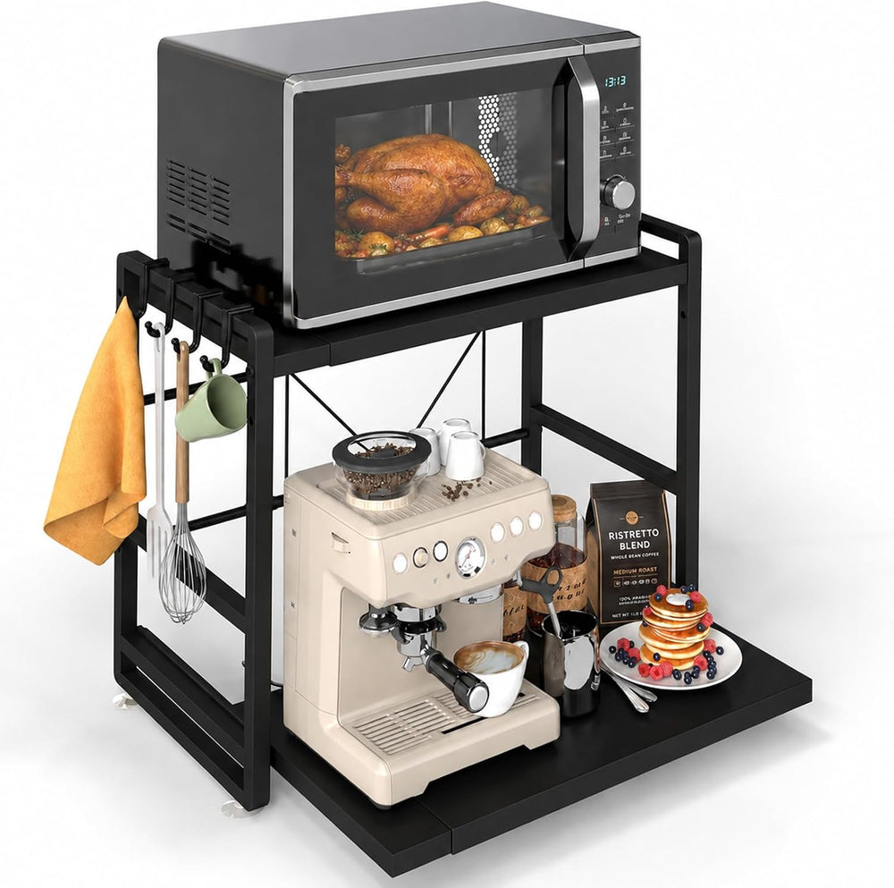 2-Tier Microwave Rack - Height Adjustable & Extendable Kitchen Shelf with...