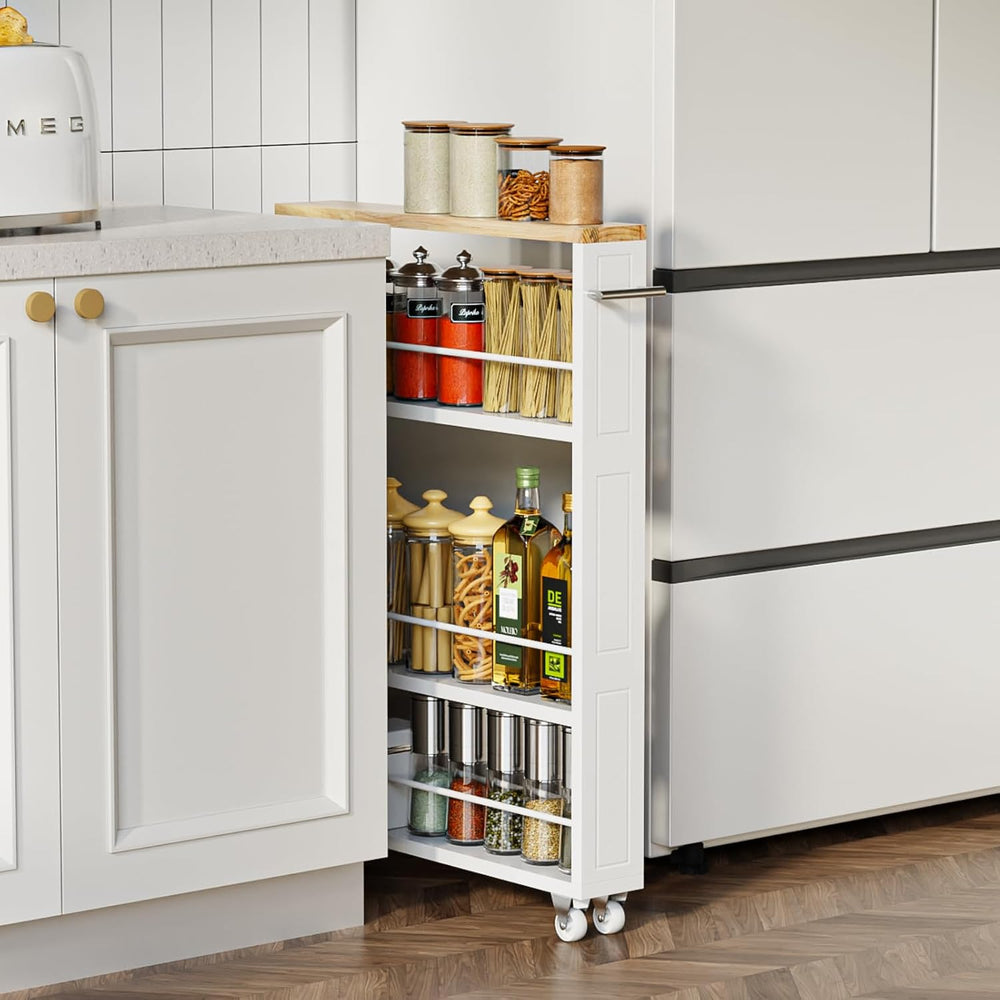 KLM 4 Tier White Slim Storage Cart with Wheels