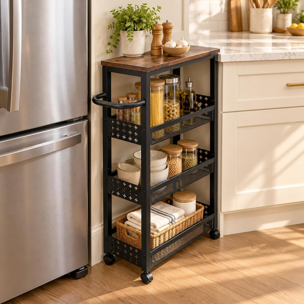 4-Tier Slim Rolling Storage Cart, 7.5" Narrow Utility Cart with Wheels