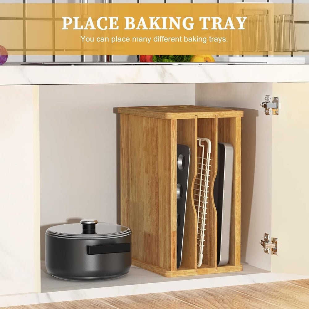 4 Tier Rubber Wooden Tray Dividers for Cabinets, Cookie Sheet Organizer