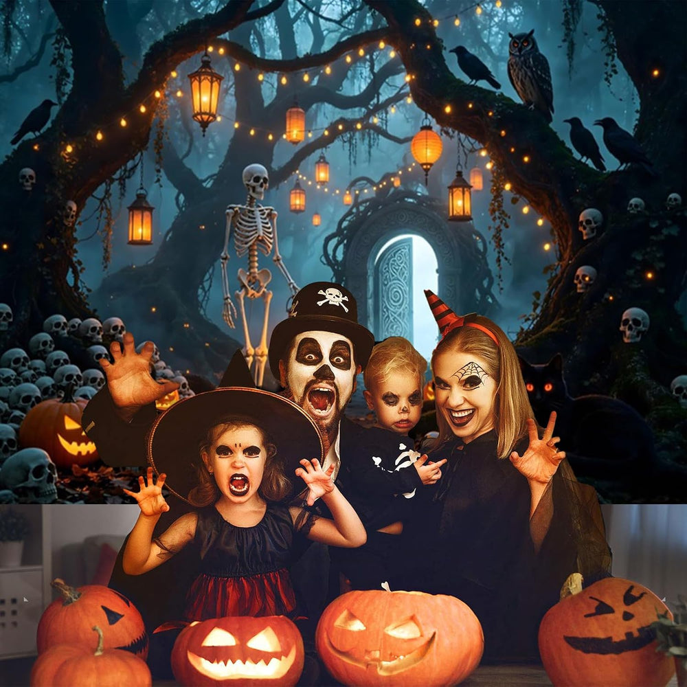 10x10ft Halloween Backdrop for Photography Skeleton Haunted Forest Backdrop