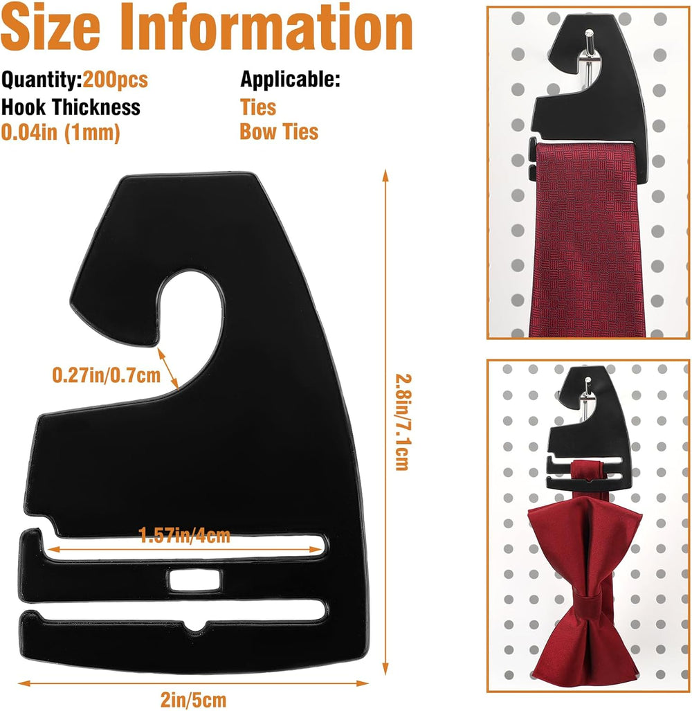 200 Pcs Tie Hangers, Plastic Neck Tie Holders for Display, Black Necktie Hook...