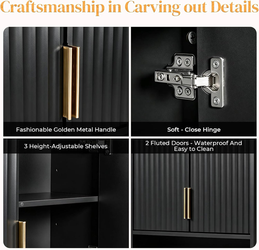 Karl home Black Wall Mounted Medicine Cabinet, Fluted Bath Storage