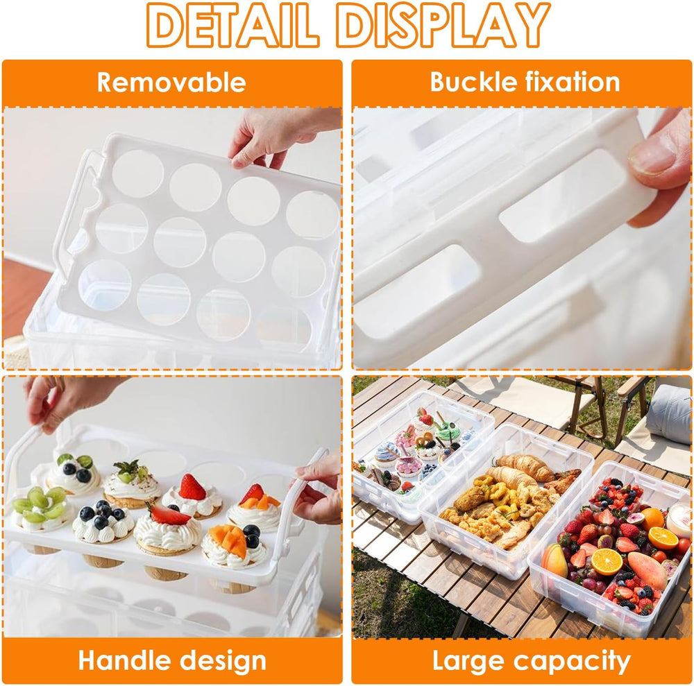 Cupcake Carrier Stackable Storage Container Collapsible Cake Carrier with Lid...