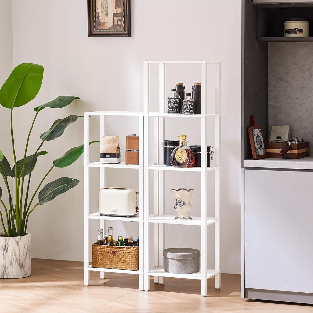 4 Tier Small Bookshelf, Narrow Tall Shelf, Wooden Book Shelf, White