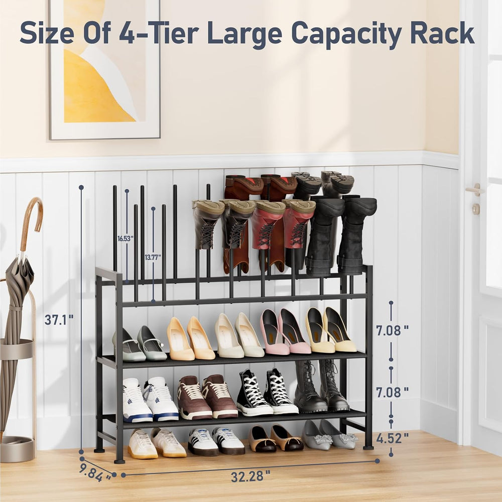DIMJ Boot Rack 4-Tier - Black Metal Boot Storage Rack for Tall Boots Organize...