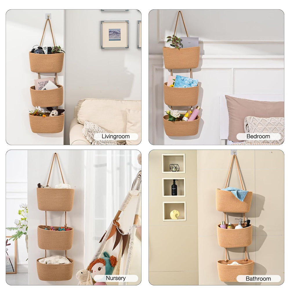 Hanging Decorative Baskets for Organizing 3-Tier Wall Basket Khaki
