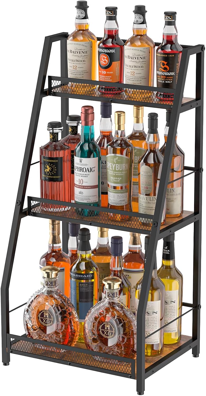 Hayexiha 3-Tier Liquor Stand for Home Bar, Stepped Freestanding Wine Rack