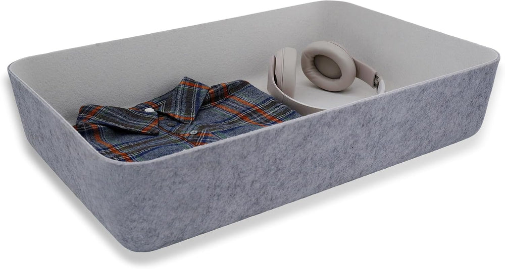 Welaxy Felt Underbed Storage Basket Gray shelf bin long shallow with Lid