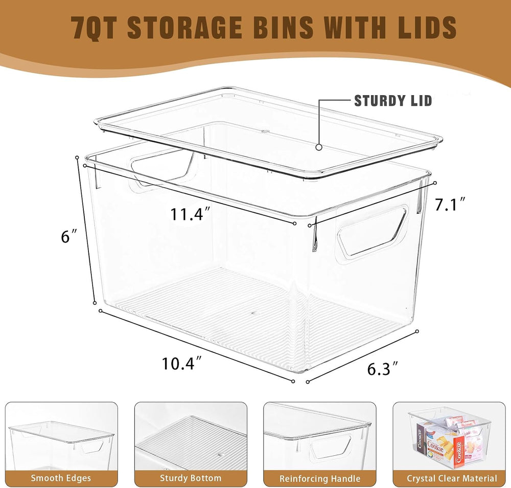 Freebat 12 Pack Clear Storage Bins with Lids, 7 Quart Pantry Organizer Bins